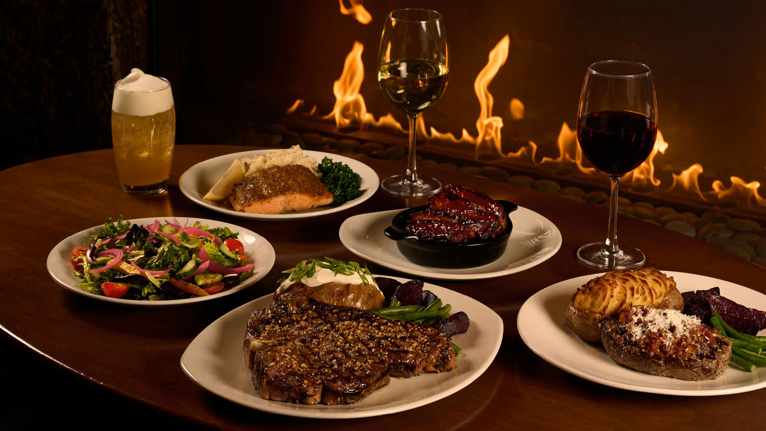 Dining table with fancy glasses and mood lighting.
